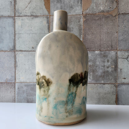 Slab Built Hand Painted Bottle with Lake View by Rene Stratton
