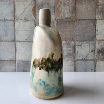 Slab Built Hand Painted Bottle with Lake View by Rene Stratton