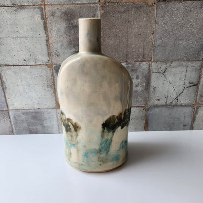 Slab Built Hand Painted Bottle with Lake View by Rene Stratton