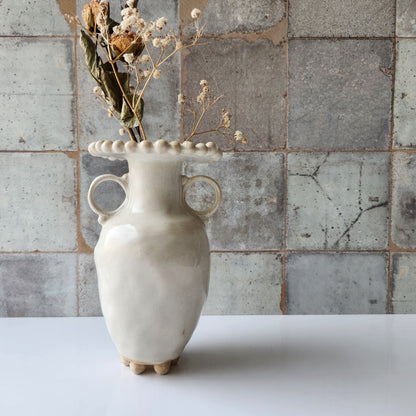 Small Cream Pinched Vase by Rene Stratton
