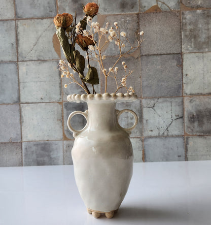 Small Cream Pinched Vase by Rene Stratton