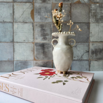 Small Cream Pinched Vase by Rene Stratton