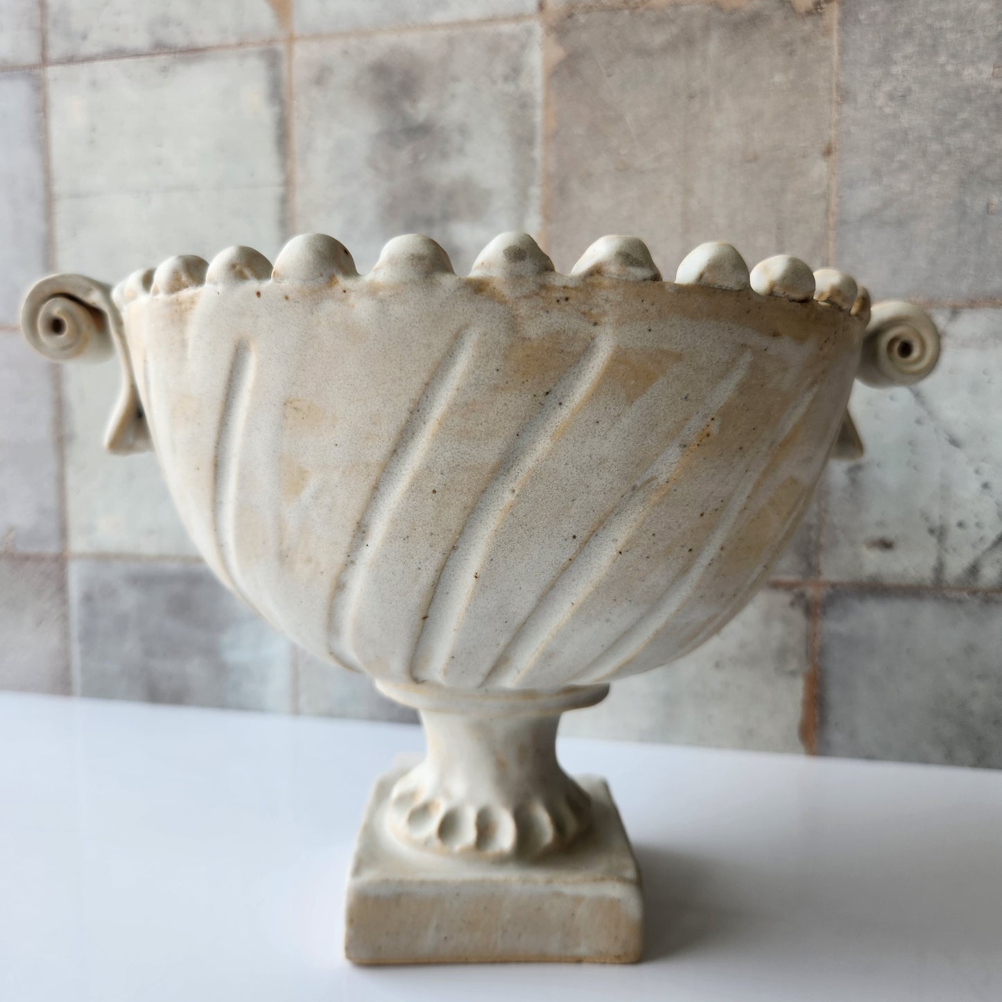 Footed Bowl with Handles in Cream by Rene Stratton