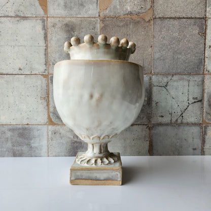 Round Cream Pinched Vase by Rene Stratton