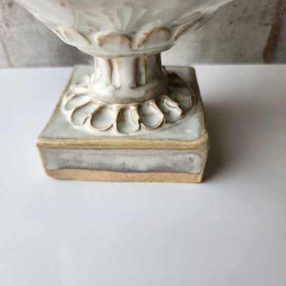 Round Cream Pinched Vase by Rene Stratton