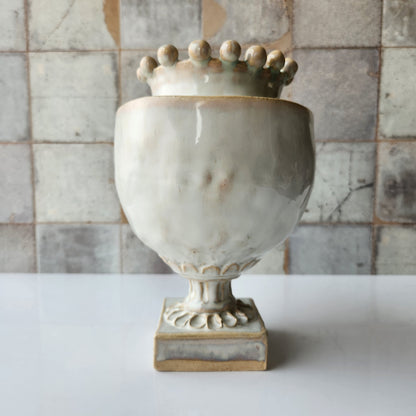 Round Cream Pinched Vase by Rene Stratton