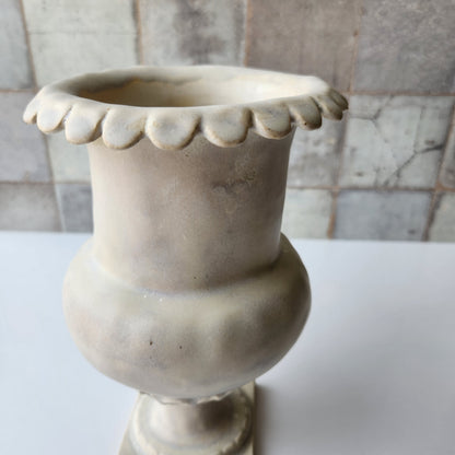 Tall Rounded Cream Pinched Vase by Rene Stratton