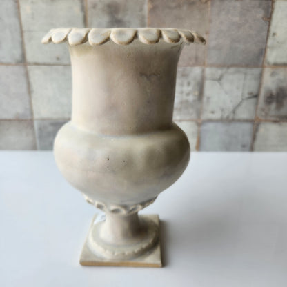 Tall Rounded Cream Pinched Vase by Rene Stratton