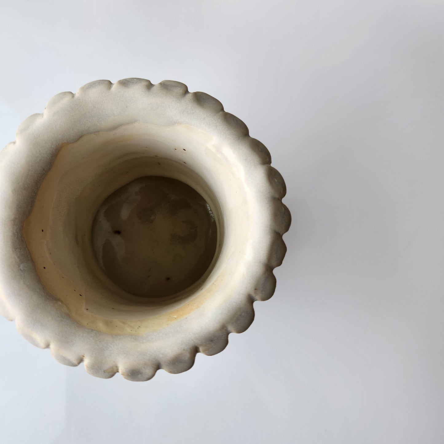 Tall Rounded Cream Pinched Vase by Rene Stratton