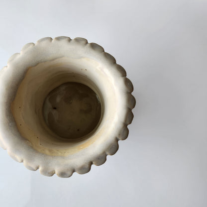 Tall Rounded Cream Pinched Vase by Rene Stratton
