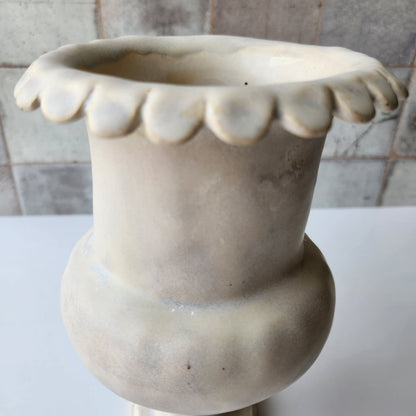 Tall Rounded Cream Pinched Vase by Rene Stratton