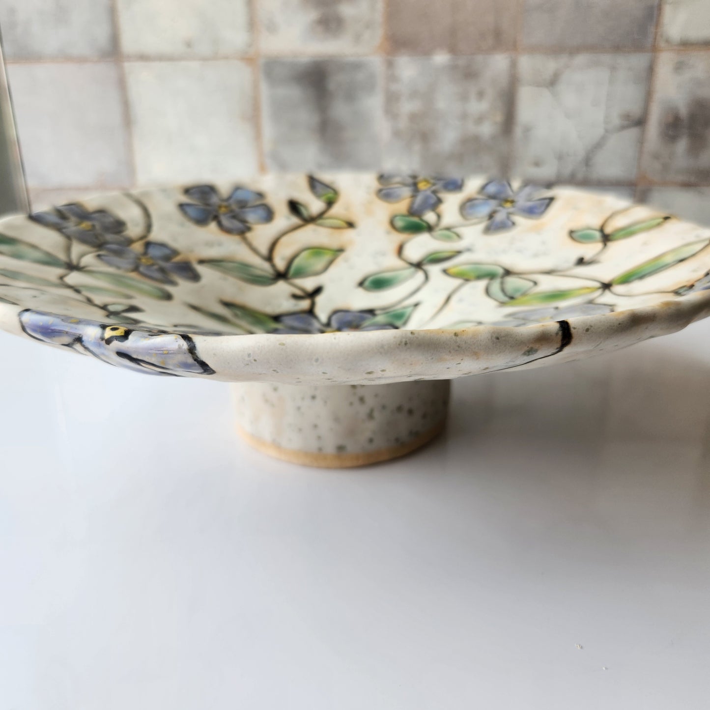Hand Painted Footed Floral Bowl by Rene Stratton