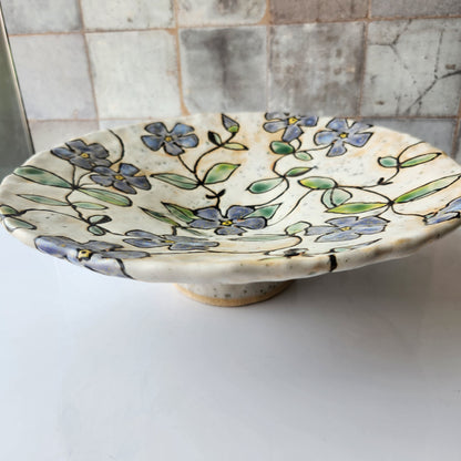 Hand Painted Footed Floral Bowl by Rene Stratton