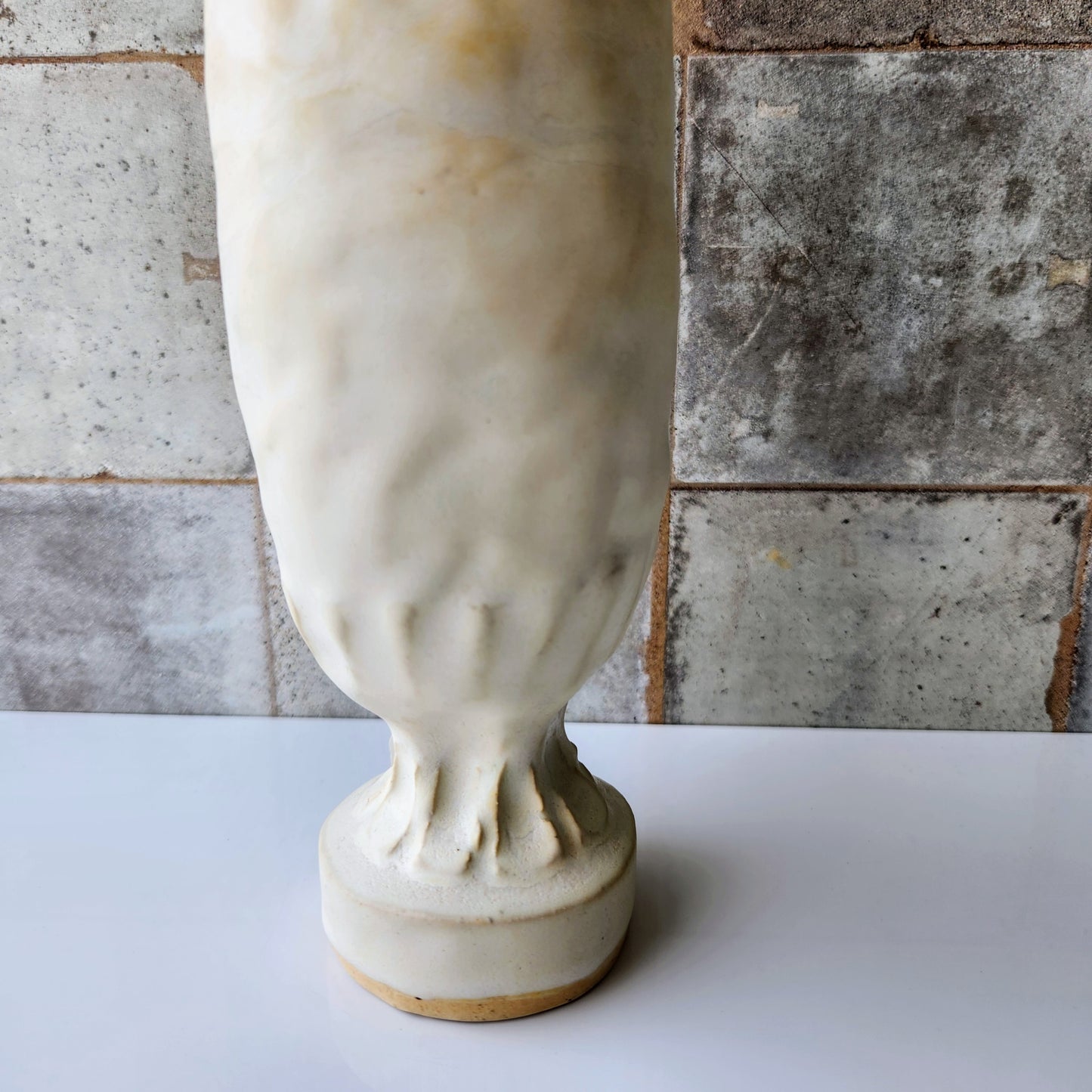 Tall Cream Pinched Vase by Rene Stratton