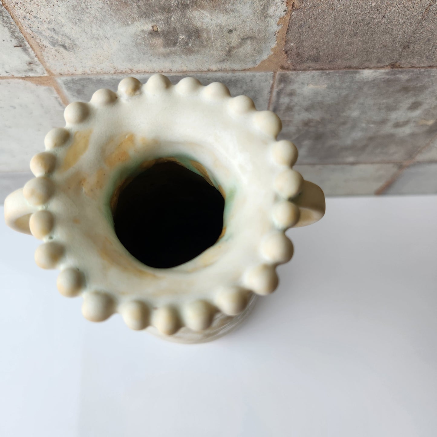 Tall Cream Pinched Vase by Rene Stratton