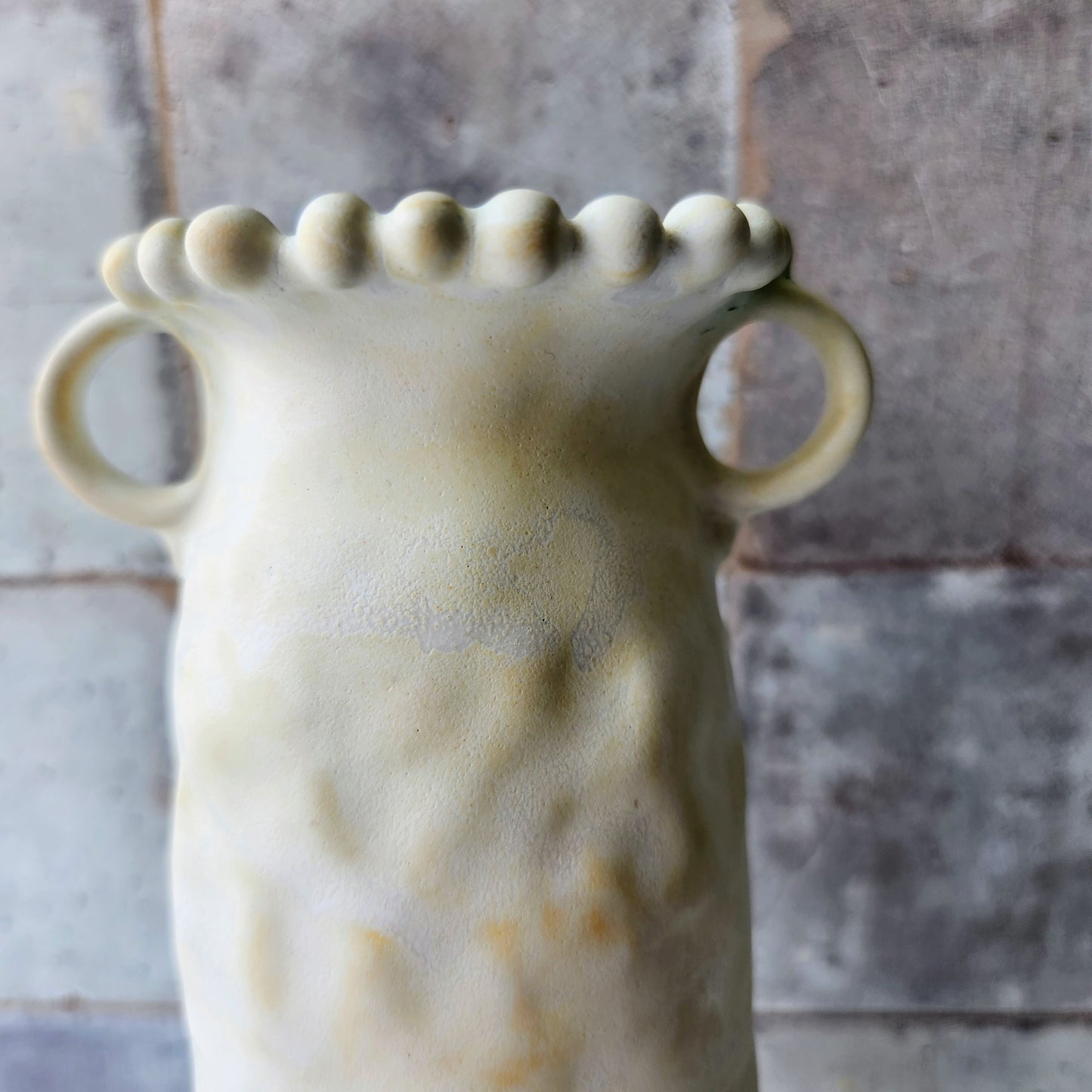 Tall Cream Pinched Vase by Rene Stratton