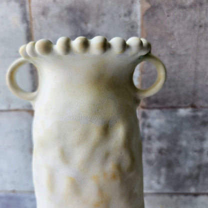 Tall Cream Pinched Vase by Rene Stratton