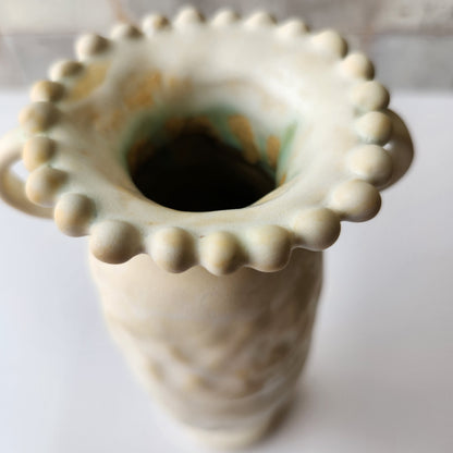 Tall Cream Pinched Vase by Rene Stratton