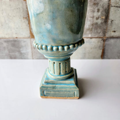Tall Teal Pinched Vase by Rene Stratton