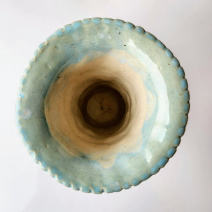 Tall Teal Pinched Vase by Rene Stratton