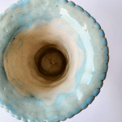 Tall Teal Pinched Vase by Rene Stratton