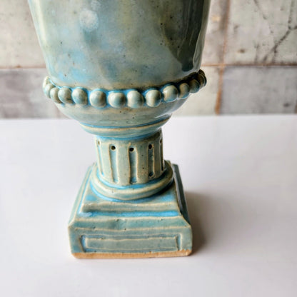 Tall Teal Pinched Vase by Rene Stratton