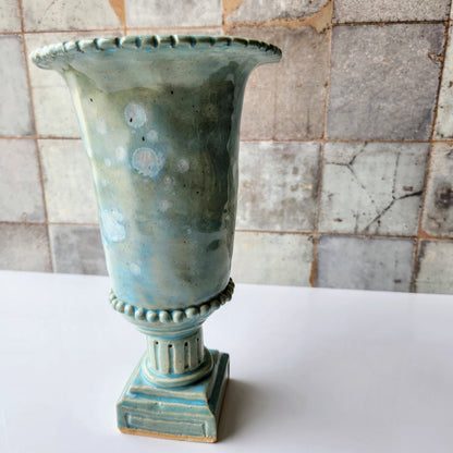 Tall Teal Pinched Vase by Rene Stratton