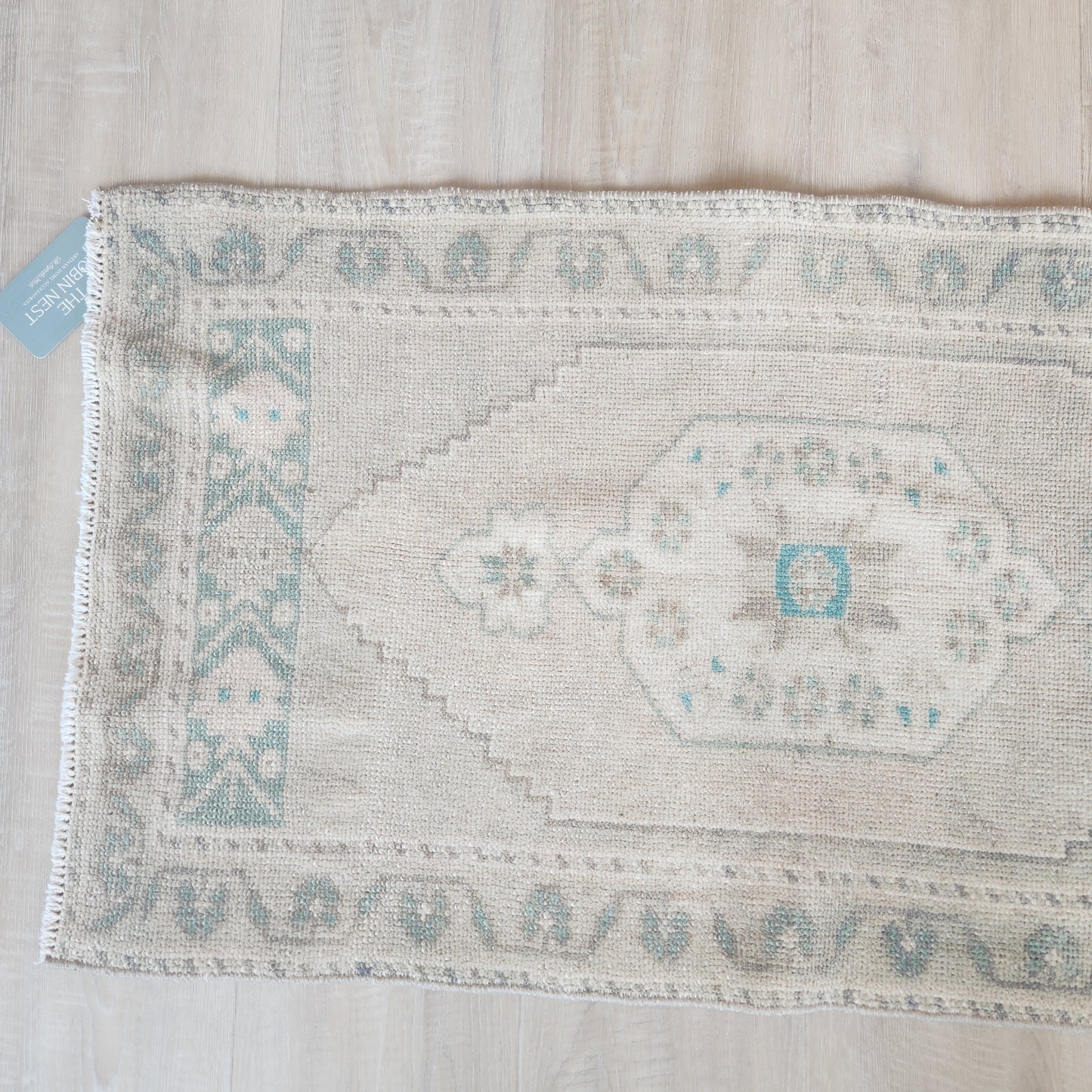 Vintage Hand Knotted Rug in Blush, Eucalyptus, and Teal by Tara Dennis Design