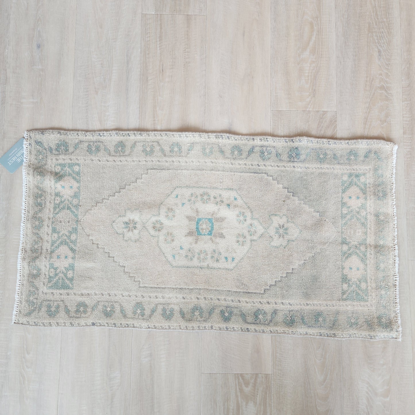 Vintage Hand Knotted Rug in Blush, Eucalyptus, and Teal by Tara Dennis Design