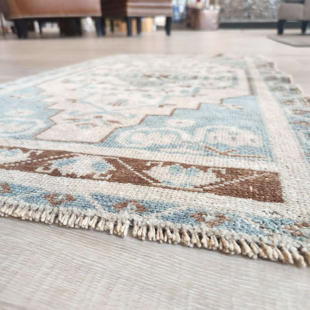 Vintage Hand Knotted Rug in Sea Foam, Blush and Brown by Tara Dennis Design