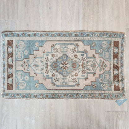 Vintage Hand Knotted Rug in Sea Foam, Blush and Brown by Tara Dennis Design