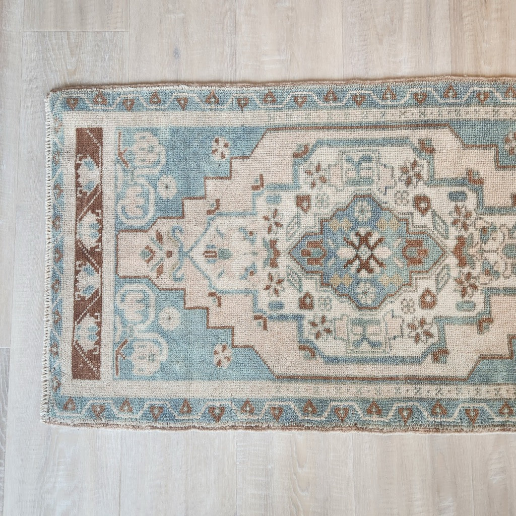 Vintage Hand Knotted Rug in Sea Foam, Blush and Brown by Tara Dennis Design