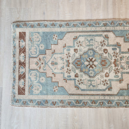 Vintage Hand Knotted Rug in Sea Foam, Blush and Brown by Tara Dennis Design
