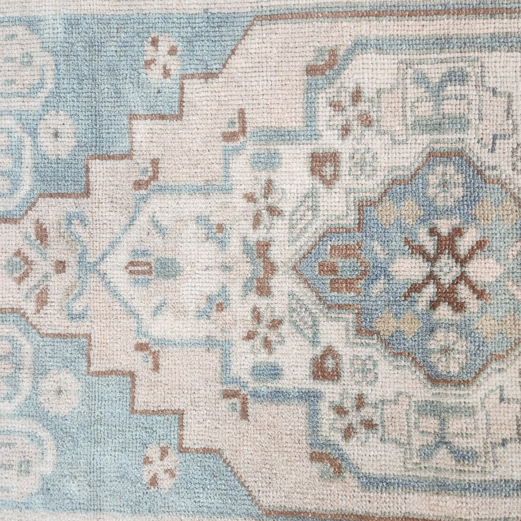 Vintage Hand Knotted Rug in Sea Foam, Blush and Brown by Tara Dennis Design
