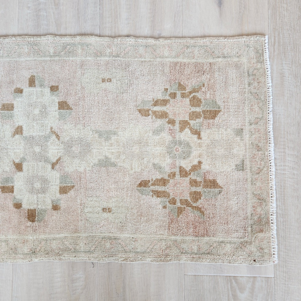 Vintage Hand Knotted Rug in Blush, Brown, Beige by Tara Dennis Design