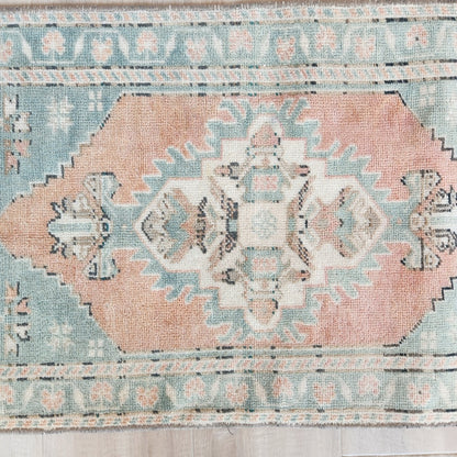 Vintage Hand Knotted Rug in Salmon and Turquoise by Tara Dennis Design
