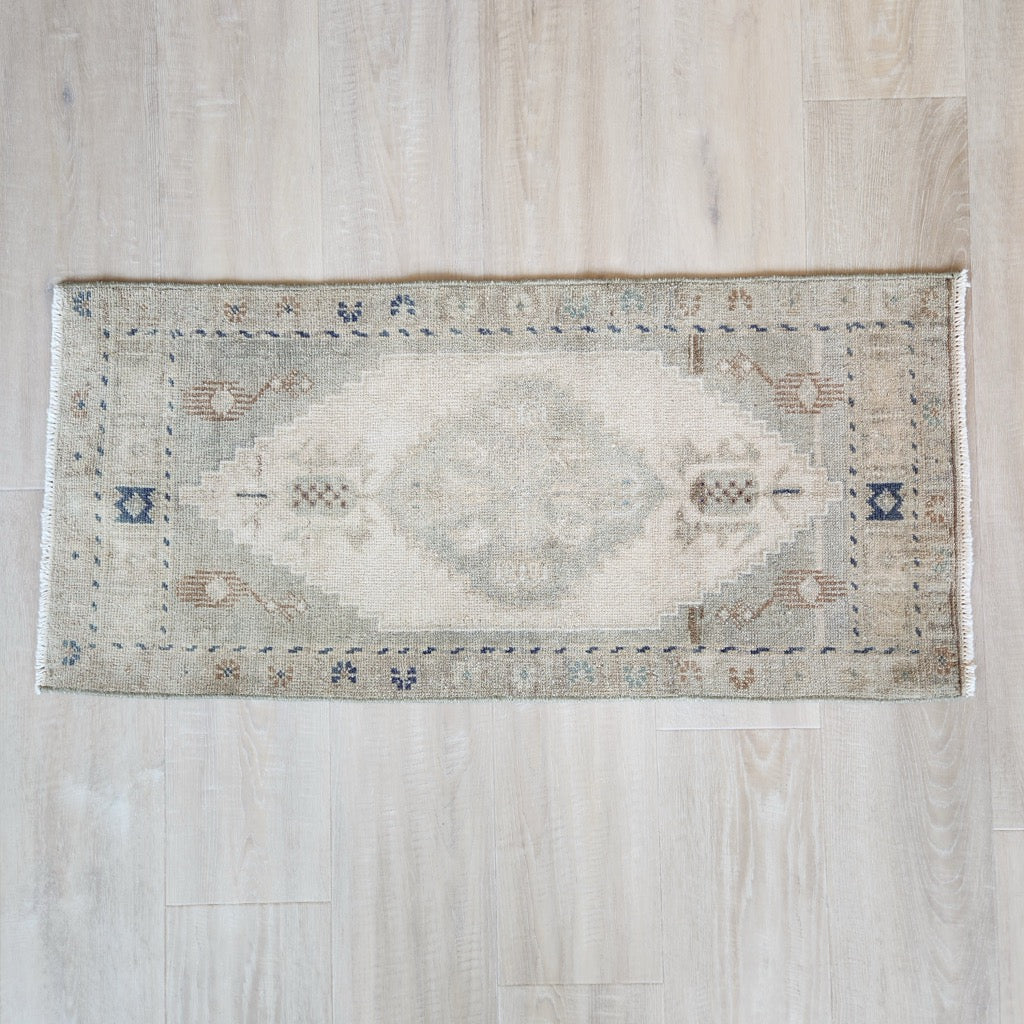 Vintage Hand Knotted Rug in Beige, Sage, and Blue by Tara Dennis Design