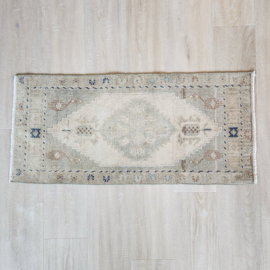 Vintage Hand Knotted Rug in Beige, Sage, and Blue by Tara Dennis Design