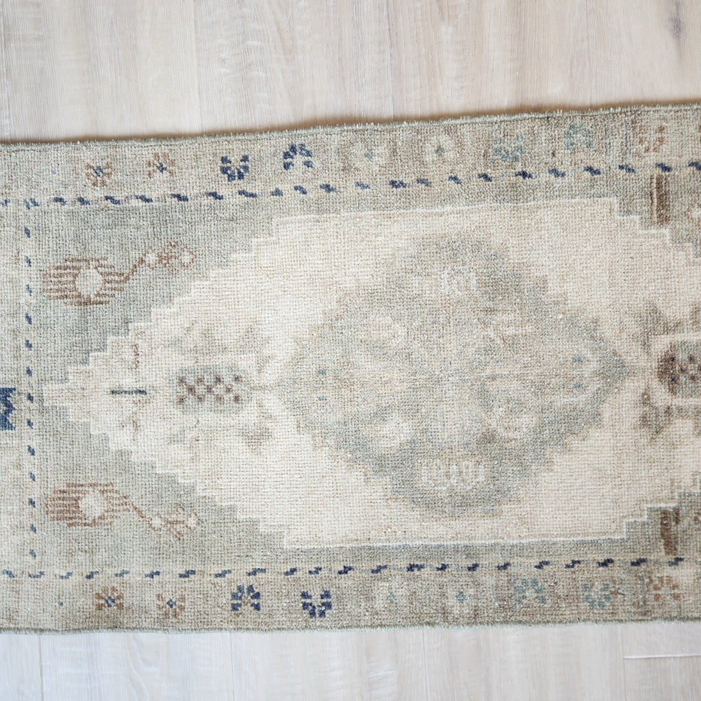 Vintage Hand Knotted Rug in Beige, Sage, and Blue by Tara Dennis Design
