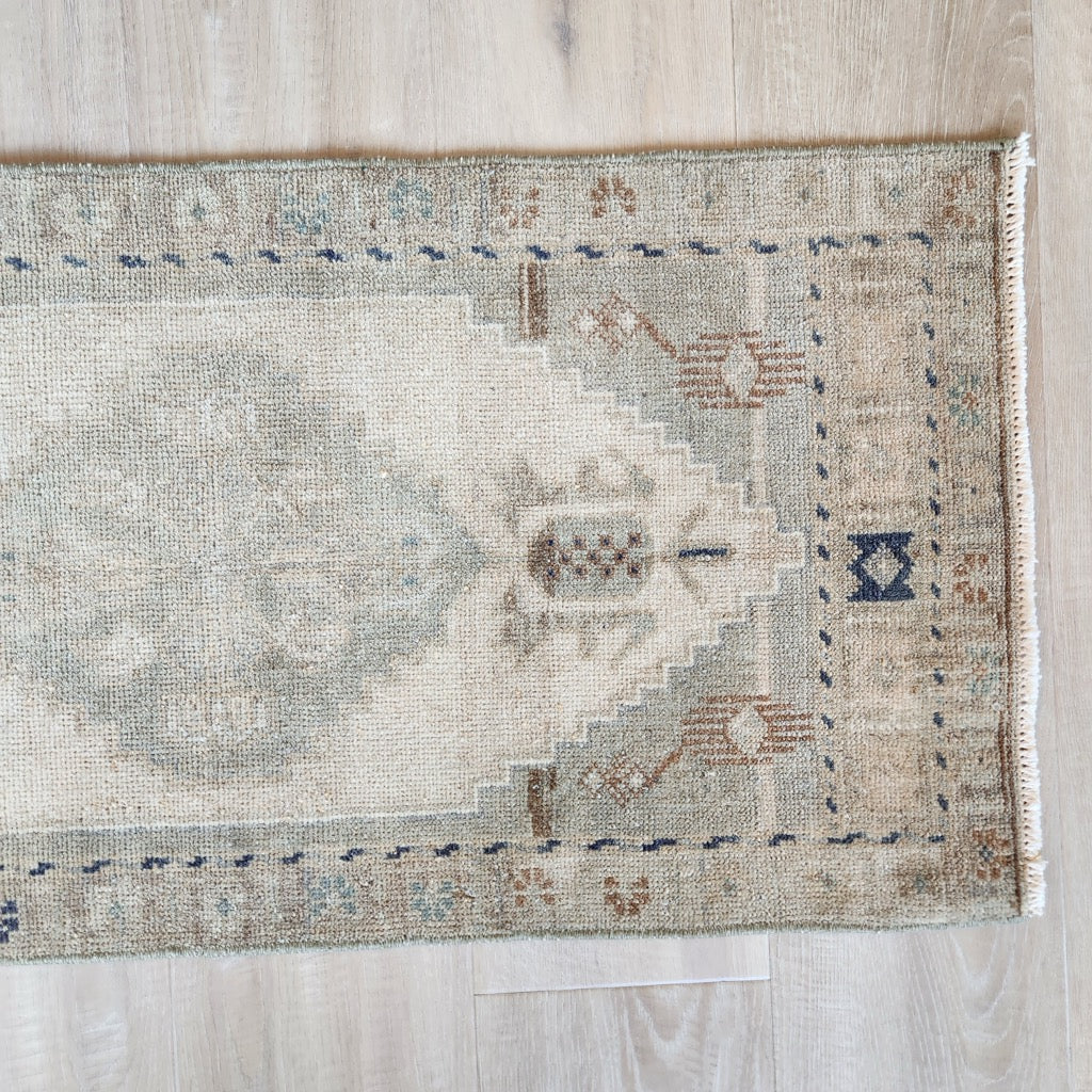 Vintage Hand Knotted Rug in Beige, Sage, and Blue by Tara Dennis Design