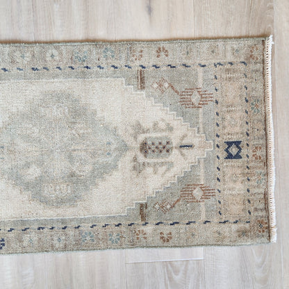 Vintage Hand Knotted Rug in Beige, Sage, and Blue by Tara Dennis Design