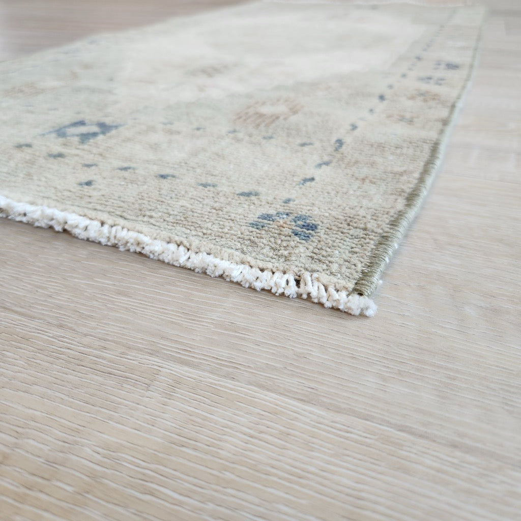 Vintage Hand Knotted Rug in Beige, Sage, and Blue by Tara Dennis Design