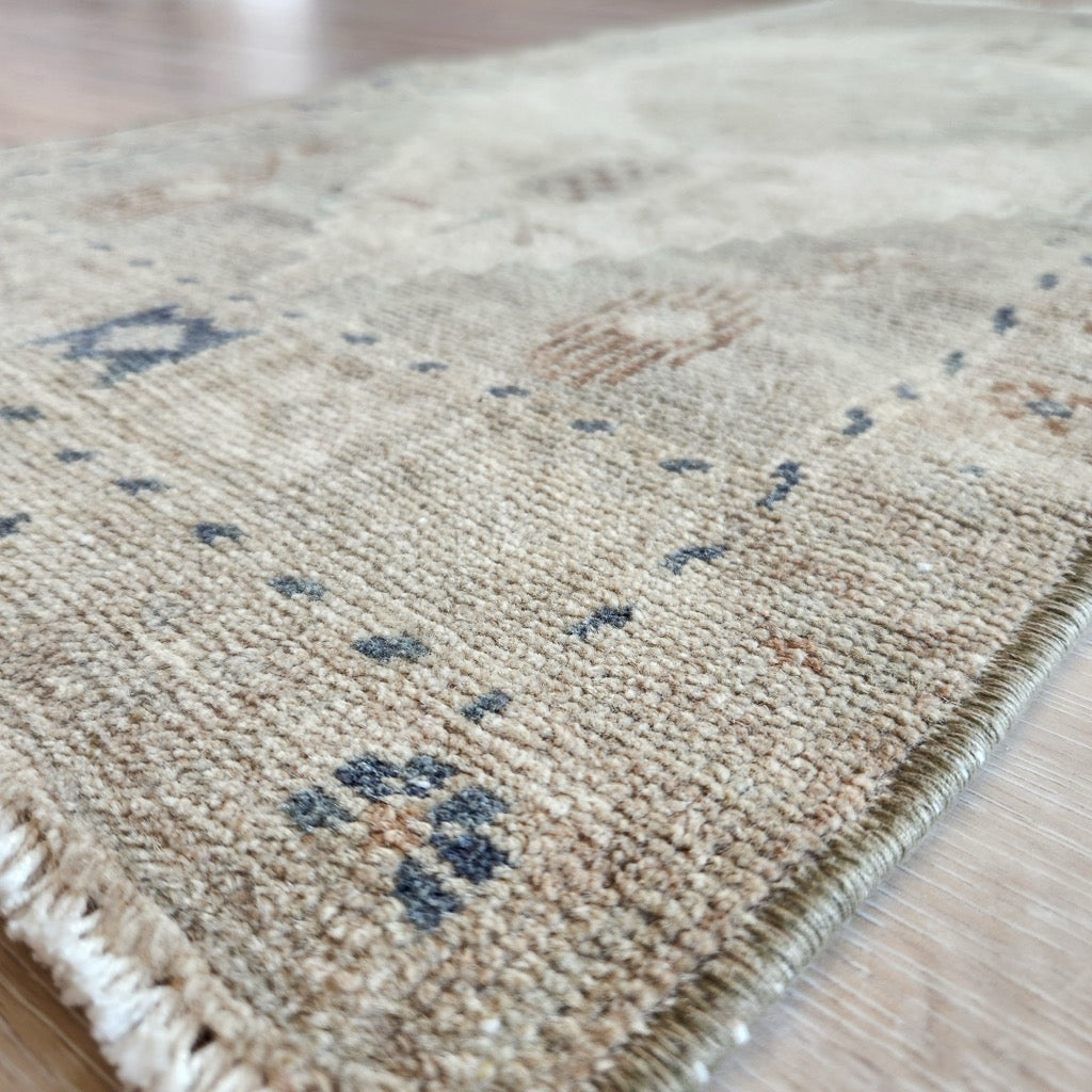 Vintage Hand Knotted Rug in Beige, Sage, and Blue by Tara Dennis Design