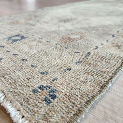 Vintage Hand Knotted Rug in Beige, Sage, and Blue by Tara Dennis Design