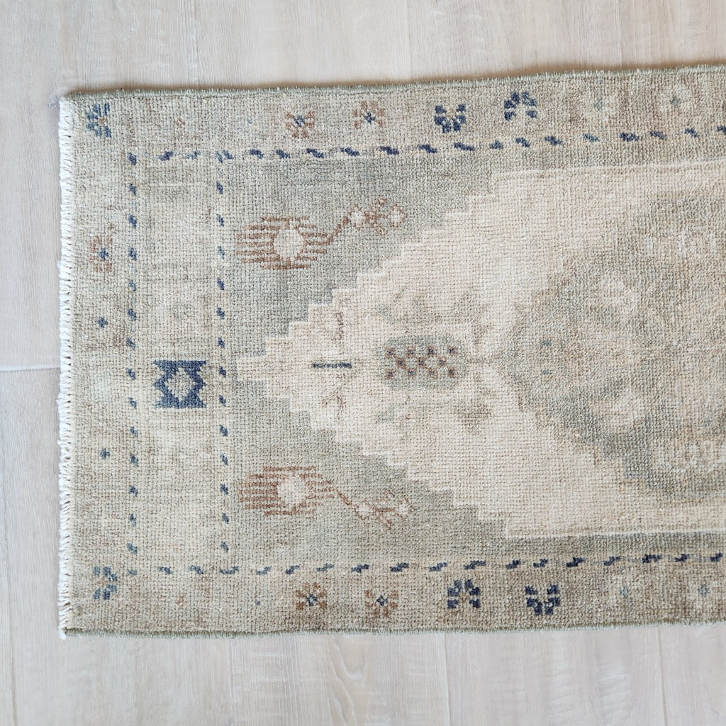 Vintage Hand Knotted Rug in Beige, Sage, and Blue by Tara Dennis Design