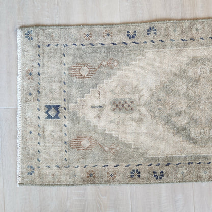 Vintage Hand Knotted Rug in Beige, Sage, and Blue by Tara Dennis Design