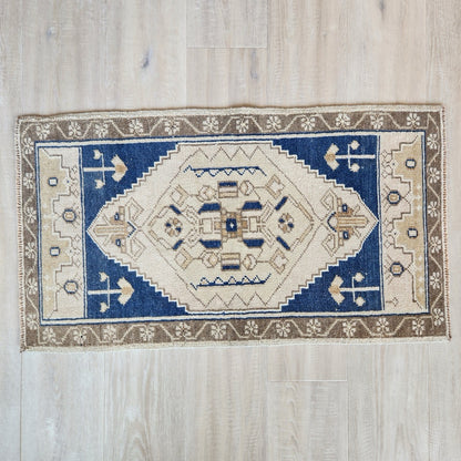Vintage Hand Knotted Rug in Blue, Beige, and Brown by Tara Dennis Design