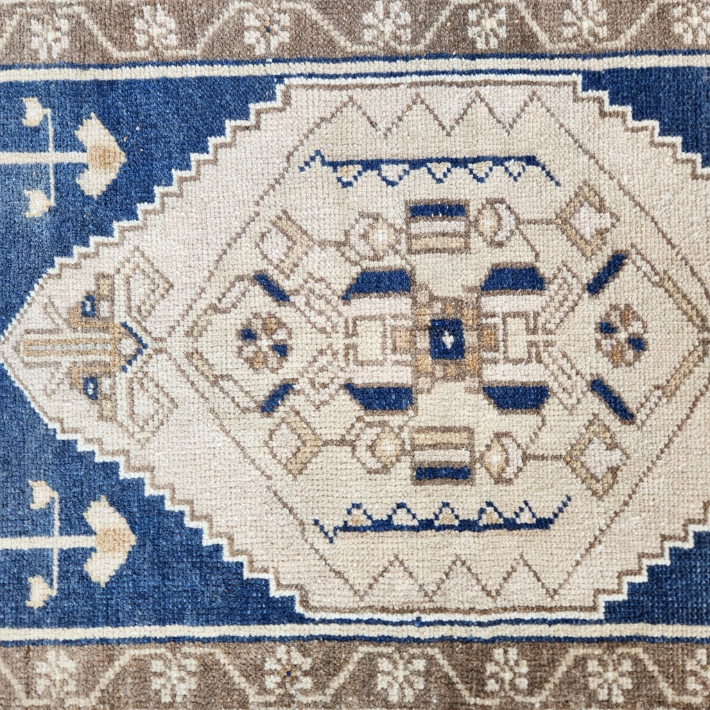 Vintage Hand Knotted Rug in Blue, Beige, and Brown by Tara Dennis Design