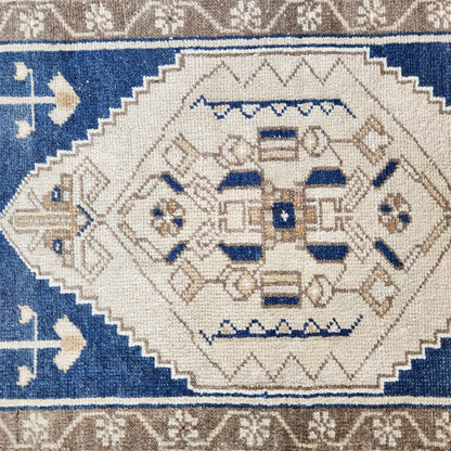 Vintage Hand Knotted Rug in Blue, Beige, and Brown by Tara Dennis Design
