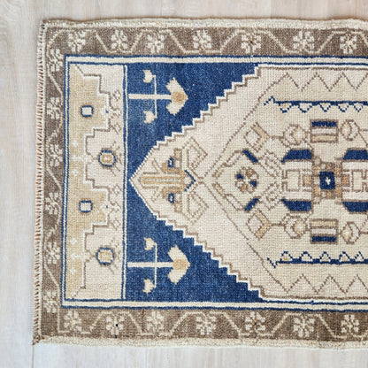 Vintage Hand Knotted Rug in Blue, Beige, and Brown by Tara Dennis Design